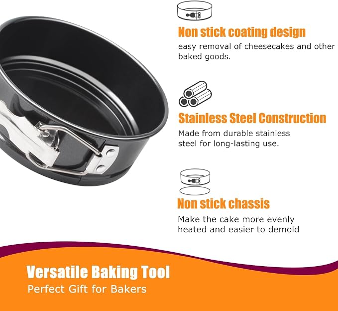 Cheesecake Pan Set, 4/7/8/9 inch Nonstick Leakproof Springform Pan for Mini Cheesecakes, Pizzas, Quiches (Black, 4 inch)