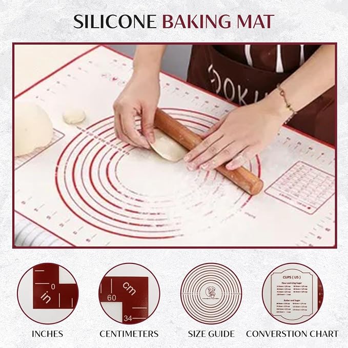 2 Pack Silicone Baking Mat Extra Large (19'x27') with Measurement Indicators, Non-Slip, Pastry Mat Sheet for Dough Pie Crust Rolling Mats for Making Cookies, Macarons, Bread, Baking Supplies