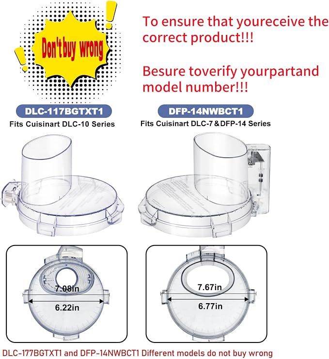 DFP-14 Food Processor Work Bowl Cover DFP-14NWBCT1 for Cuisinart Food Processor Replacement Parts Fits DLC-005AGTXT1 4 Locking Tabs