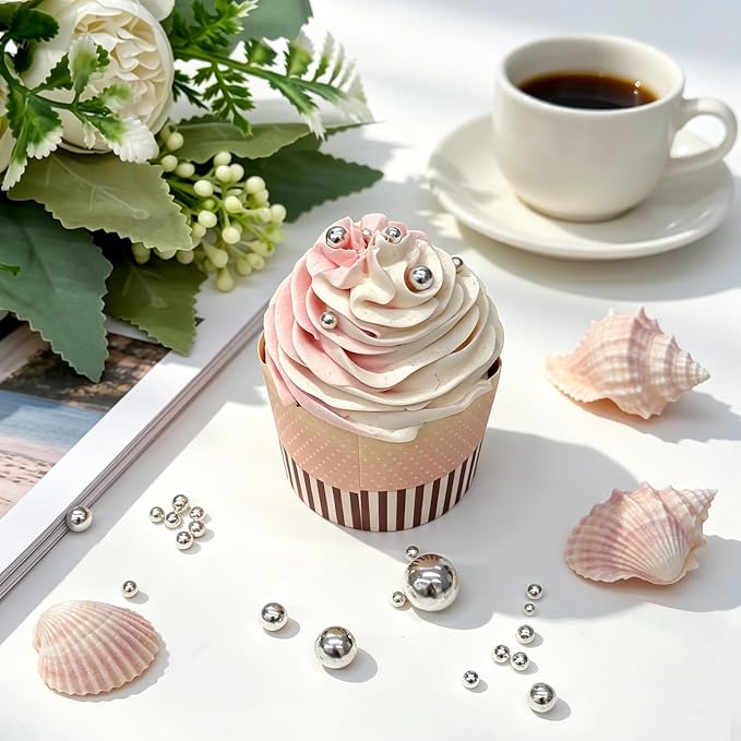 Silver Pearl Sprinkles for Cake Decorating, 6 Sizes Mix 4.6 oz Edible Pearls Sugar Sprinkles for Baking Cupcake Cookie