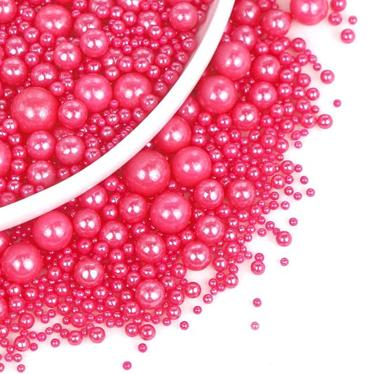 Edible Deep Pink Pearl Sprinkles, Edible Sugar Pearls, 130g/4.58oz, Pink Pearls Sprinkles for Cupcake Decorating, Cupcake Toppers, Cake Decorations, Wedding Party Holiday Supplies