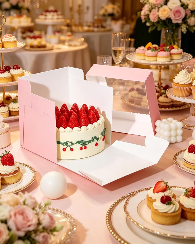 COTOPHER 30Pcs 8x8x8 Inches Cake Boxes, Square Bakery Boxes with Window, Cajas Pasteles for Valentine's Day, Mother's Day,Wedding, Birthday, Party Cake Decorating Supplies for Gift Giving