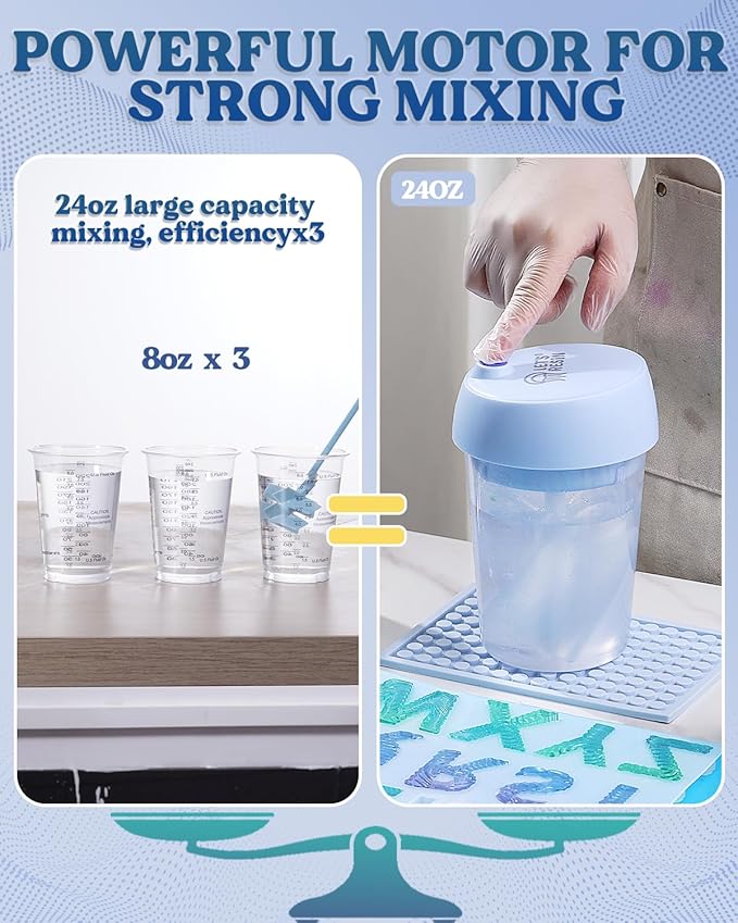 LET'S RESIN Upgraded Auto Resin Mixer, Hands-Free Easy Clean Epoxy Mixer with Silicone Mixing Cup, Rechargeable Electric Epoxy Resin Mixer for 24Fl.oz (Patented)