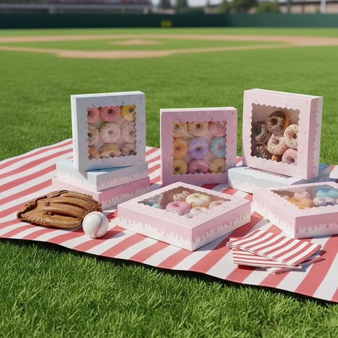 Affrolling 24 Pcs Baseball Ice Cream Drip Party Pie Boxes 10 x 10 x 2 Inch Bakery Boxes with Window for Pie Cookies and Pastries Baseball Dessert Gift Box for Team Summer Party Supplies