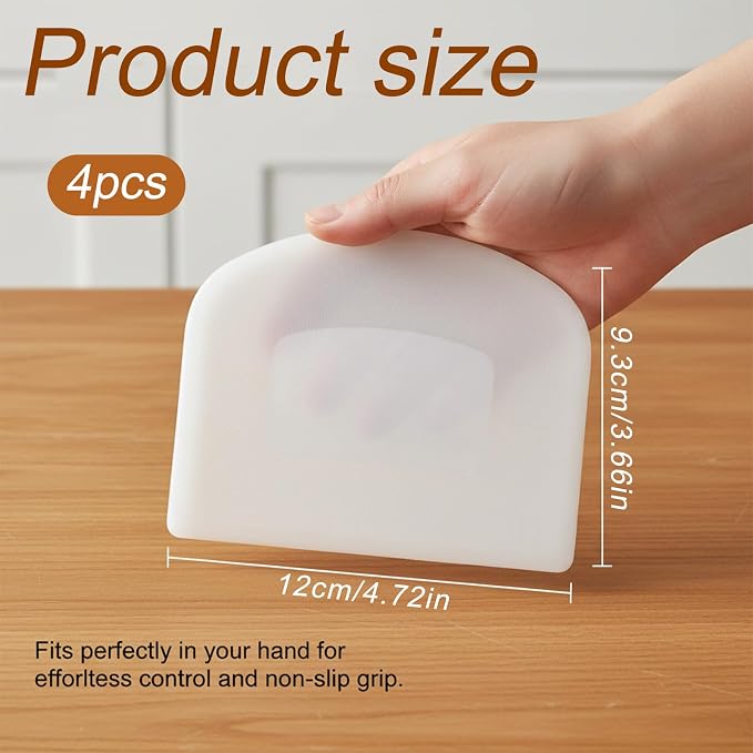 4 PCS Plastic Bench Scraper, White Flexible Bench Scraper Food-Safe Bread Scrapers Multipurpose Dough Scrapers for Cutting Bread Doughs Cake Fondant
