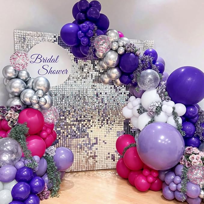 MEBAY Hot Pink Purple Silver White Baloon Garland Arch Kit, 147Pcs Latex Balloons Different Sizes 18 12 10 5 inch for Women Girls Wedding Birthday Baby Shower Party Decorations