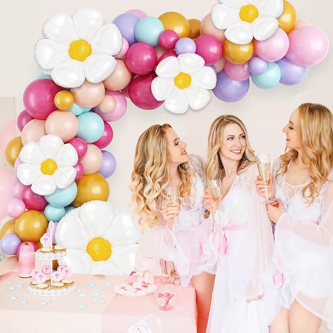 Pastel Balloon Arch Kit, Daisy Balloon Arch Garland with Macaron Pink Blue Purple Yellow Orange Rainbow Latex Balloons Daisy Flower Foil Balloons for Girls Women Birthday Pastel Party Decorations