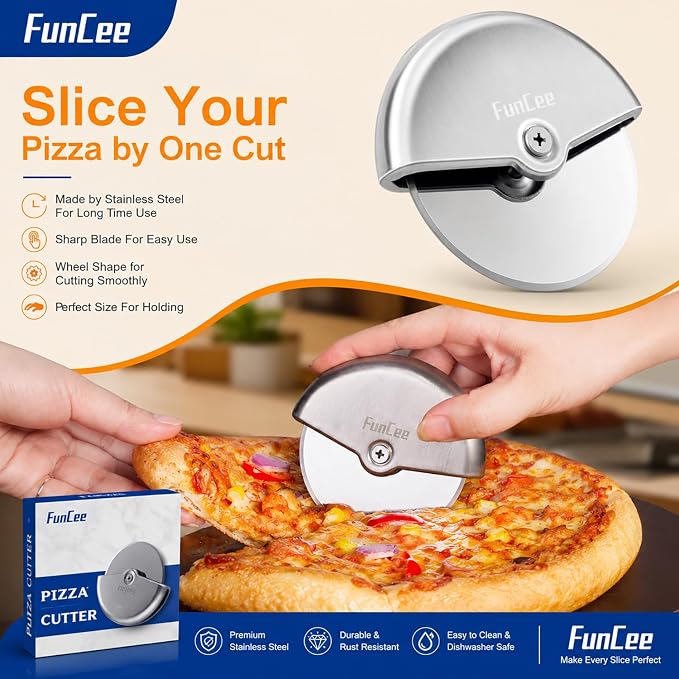 Premium Pizza Cutter Wheel with Sharp Blade For Cutting Through Pizzas, Crusts, Pies and More, Stainless Steel Knife with Ergonomic and Comfort Grip, Dishwasher Safe