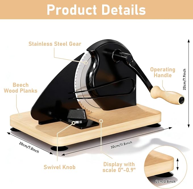 Manual Bread Slicer for Homemade Sourdough Bread with 25 Set Paper Bread Bags, Adjustable Thickness, Hand Crank Sourdough Bread Slicer with Stainless Steel Blade, Suction Cup and Guide Rail, Black