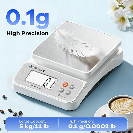 Large Kitchen Scale 5kg/11lbx0.1g Waterproof Digital Food Scale for Kitchen Rechargeable Food Weighing Scale Grams and Ounces with LCD Display USB Cord for Baking Cooking Weight Loss Meal Prep