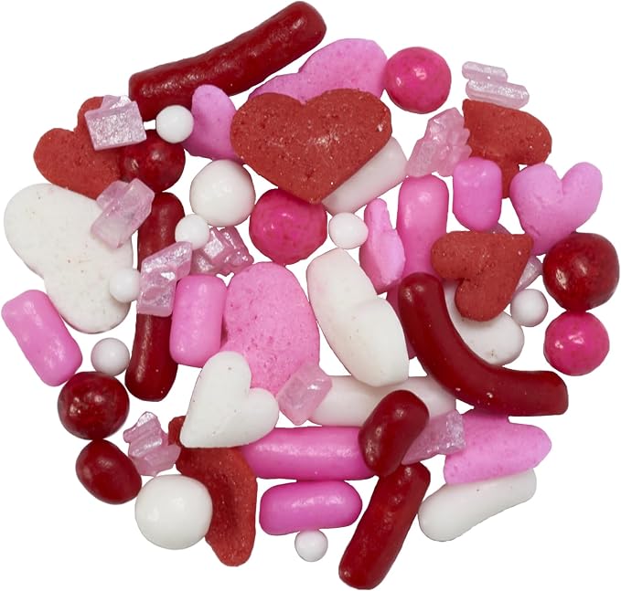 DecoPac Valentine Fusion Mix Sprinkles, 27oz, Pink, Red White Candy Sprinkles in Handheld Container, Edible Decorations For Celebration Cakes, Cupcakes, Cookies and Donuts