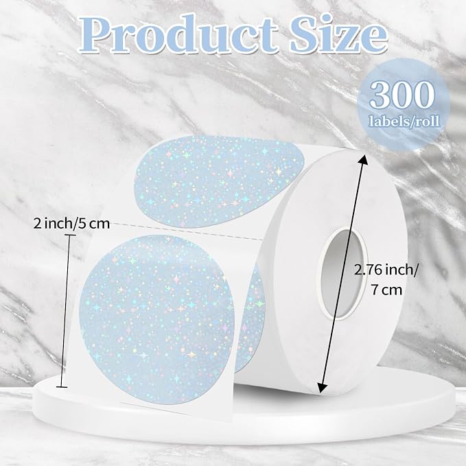 2''Holographic Thermal Label,Round Self-Adhesive Direct Thermal Label,Thermal Stickers for DIY Logo Design,Name Tag (300/Roll Starry Sky