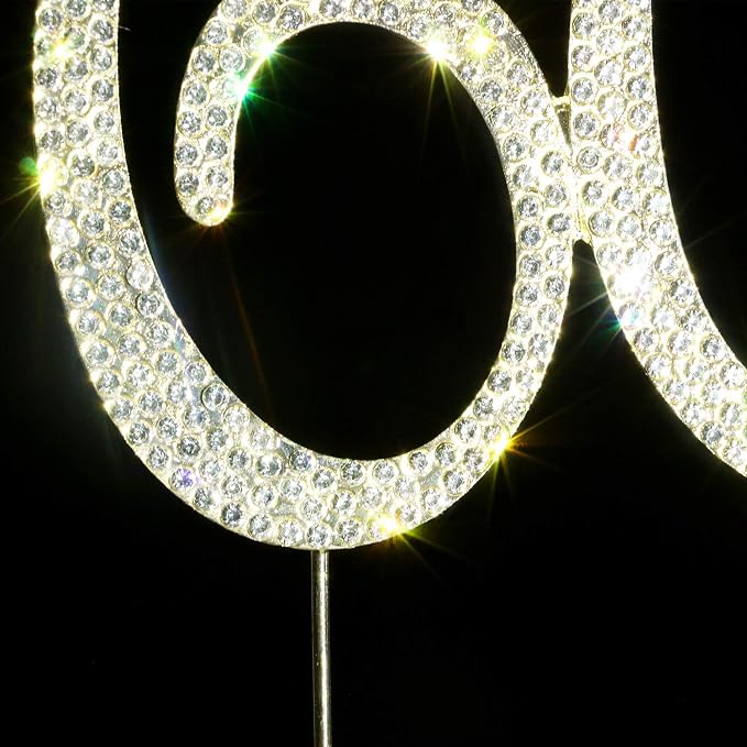 60 Cake Topper | Premium Bling Rhinestone Diamond Gems | 50th Birthday or Anniversary Party Decoration Ideas | Quality Metal Alloy | Perfect Keepsake