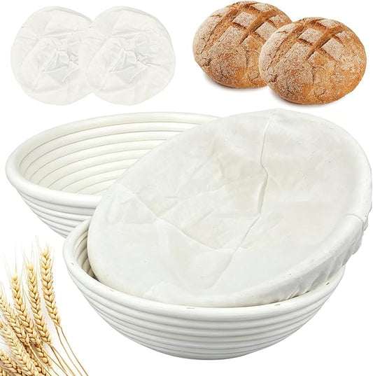 3 Pack Banneton Bread Proofing Basket, 9 Inch Round Sourdough Proofing Basket with Thick Liner, Splinter Free Food Grade Rattan Handwoven Bread Banneton for Home Baking