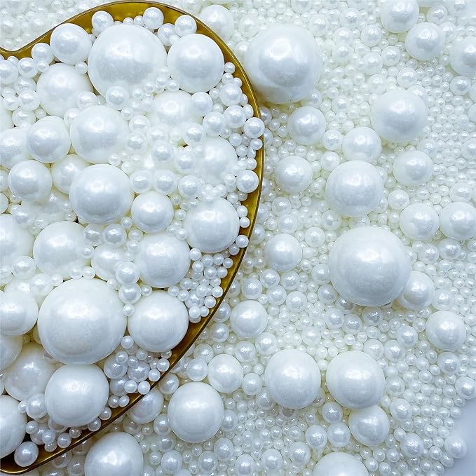 CandiJumpin Edible Pearls for Cake Decorating, White Pearl Sprinkles White Sugar Pearls Edible Cake Decorations Pearl Sugar Sprinkles Cupcake Toppers Baby Shower Party Birthday Wedding Christmas Supplies 3 OZ