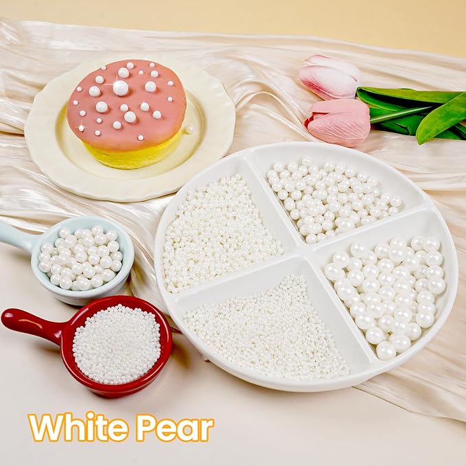 White Edible Pearl Sprinkles for Cake Decorating, 4 sizes Patriotic Sprinkles, 160g/5.64oz, Candy Pearls Sprinkles for Cupcake, Cookie, Baking Cake Decorations, Wedding Party Holiday Supplies