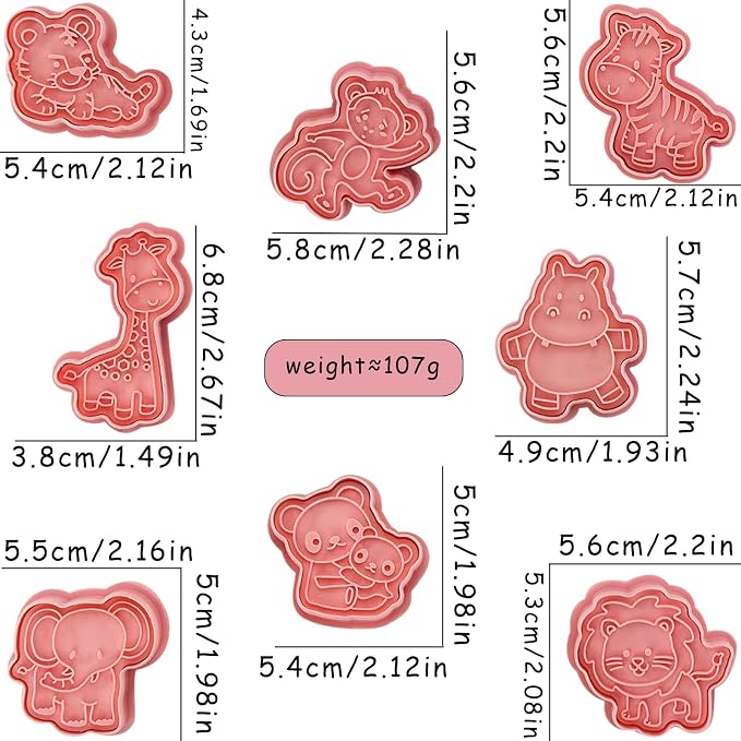 8 Pcs Cute Animal Cookie Cutters Set With Plunger Stamps Unique 3D Zoo-Themed Embossing Cutters for Baking Biscuit Muffins Royal Icing Decorations Fondant Cheese Cupcake Apple Pie Pancakes