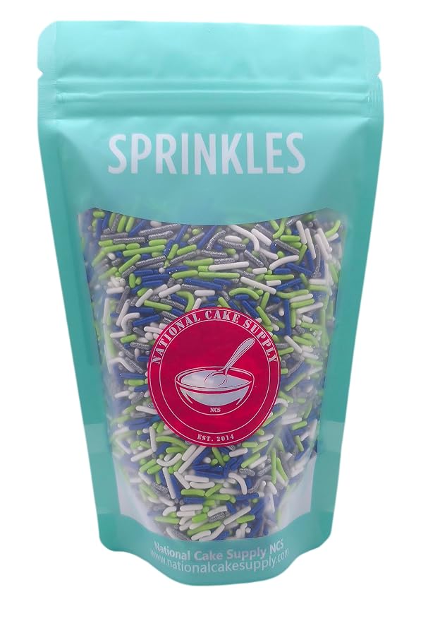 NCS Seattle Game Day Lime Green, Dark Blue, Silver & White Jimmies Edible Sprinkles – Cupcake, Cake & Cookie Decorations, 7 oz