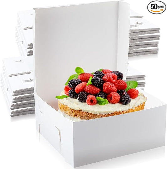 Ireer 50 Pack 16 x 16 x 6 Inch White Cake Boxes Cardboard Bakery Boxes for Pie Pastry Cookie