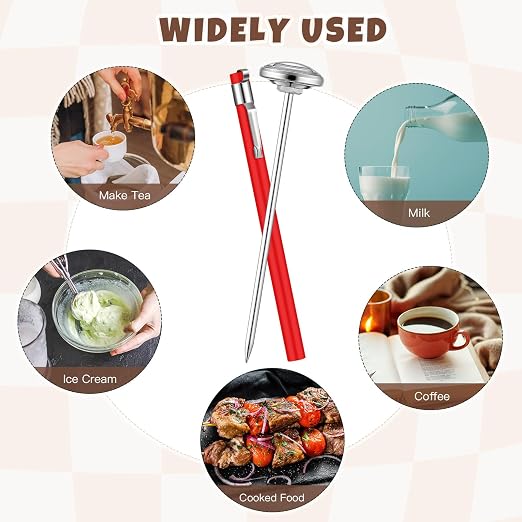 Xuhal 6 Pcs Stainless Steel Kitchen Glow Thermometer with 5 Inch Long Stem 1 Inch Dial Thermometer Milk Frothing Food for Oven Probe Meat Grill BBQ Cooking Chocolate Water (White Red)