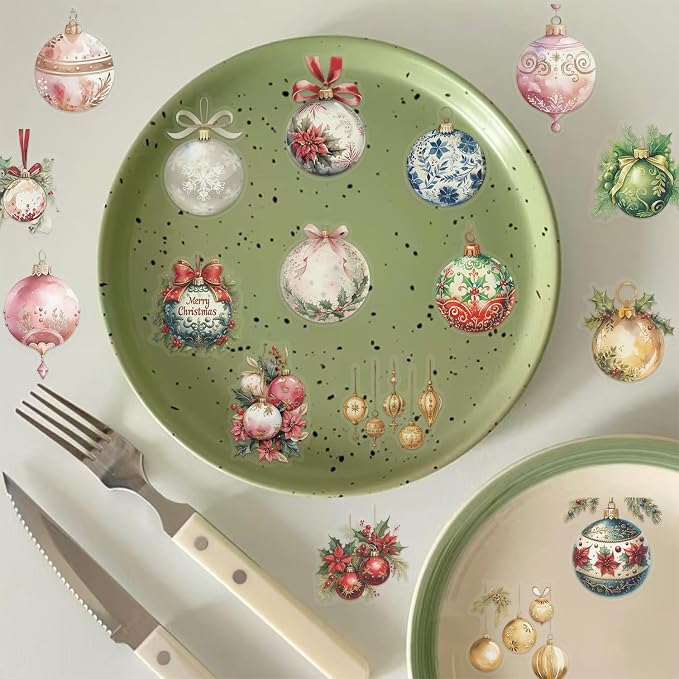 50Pcs Transparent Christmas Ball Stickers for PET Christmas Holiday Stickers Vintage Craft Sticker Colorful Sticker for Journaling Scrapbooking Guitar Clear Flowers Decals Festival Items (SD Ball)