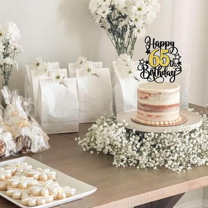 1 PCS Happy 65th Birthday Cake Topper Black Gold Glitter Cheers to 65 Years Birthday Cake Pick Hello 65 Fabulous Cake Decoration for Happy 65th Birthday Anniversary Party Decorations Supplies