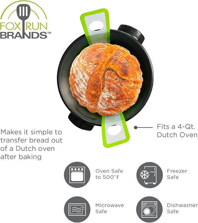 Fox Run Bread Sling Non-Stick Silicone For 4 or 5 Quart Dutch Ovens, Includes Measurements and Conversion Chart