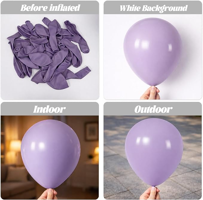 Voircoloria 130pcs Lilac Purple Balloons Different Sizes 18" 12" 10" 5" Faded Purple Latex Balloon Garland Arch Kit for Birthday Baby Shower Graduation Wedding Gender Reveal Party Decorations