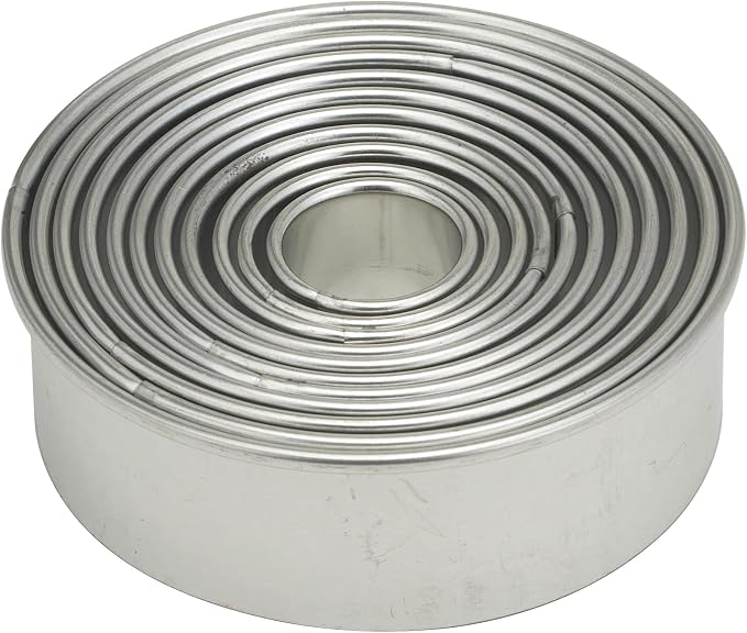 Mrs. Anderson’s Baking Cookie Fondant Cutters, Graduated Round, Stainless Steel, 10-Piece Set with Storage Container