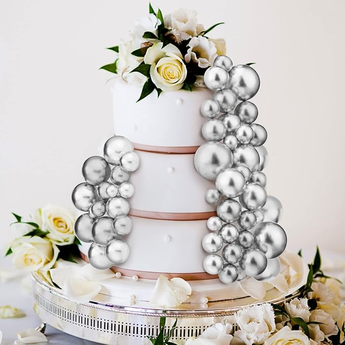 108 Pcs Balls Cake Topper DIY Cupcake Insert Foam Balloons for Cake Baking Wedding Anniversary Birthday Decoration(Silver,Multi Sizes)