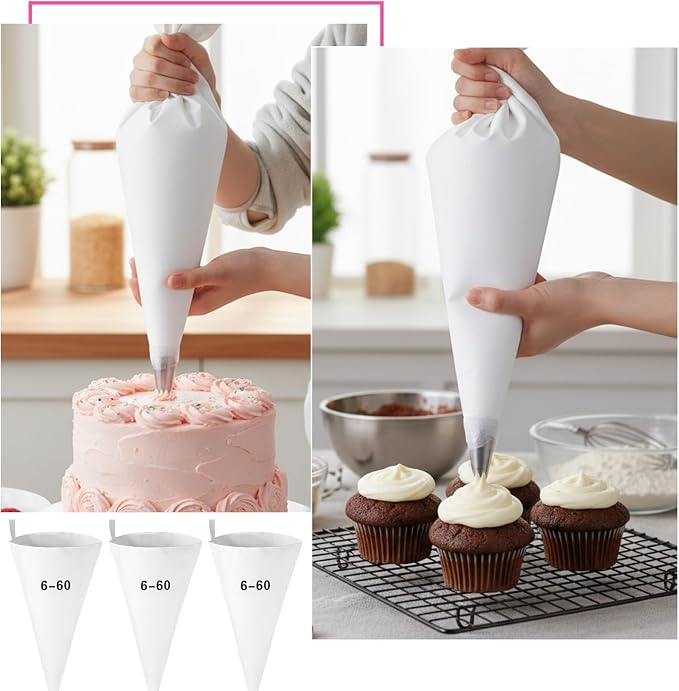8 Pack 24 Inch Reusable Piping Bags, Cotton Cloth Pastry Bags with Plastic Coating, Large Canvas Cake Decorating Bag for Frosting, Icing, Cupcakes, Cookies