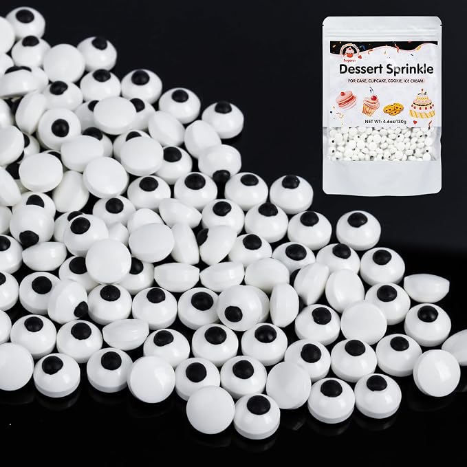 Edible Eyes Cookie Sprinkles,Edible Candy Eyes for Decorating,130g/4.58oz,Small Eyeballs,Black and White Sugar for Cake Decorating,1 cm Eyeballs Sprinkles for Cupcake Toppers Chocolate Cookie Ice Cream Decoration,Children's Party Supplies