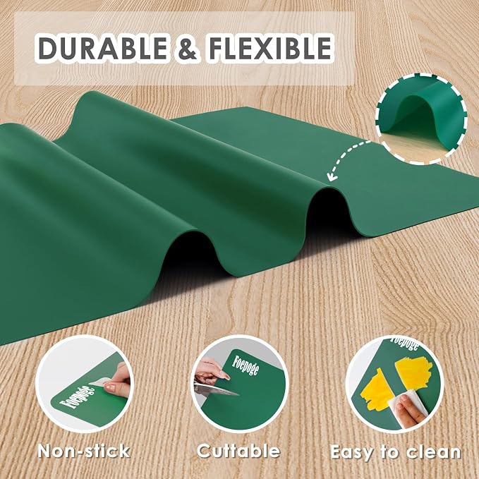 31.5" x 23.6" Extra Large Silicone Mat for Resin Casting, Crafts and Epoxy, Nonstick Silicone Sheet for Jewelry Casting Molds, Countertop Protector Mat Heat Resistant Placemats by Foepoge, Dark Green