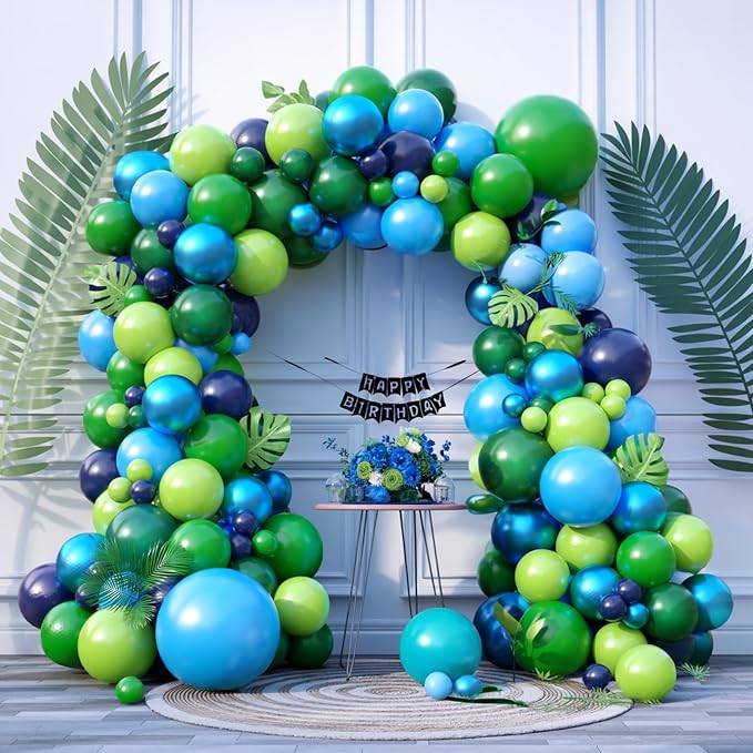 FunHot Blue Green Balloon Arch Kit, Dinosaur Balloon Garland Kit with Fruit Green Dark Navy Blue Latex Balloons for Boys Baby Shower Jungle Safari Kids Dinosaur Themed Birthday Party Decorations
