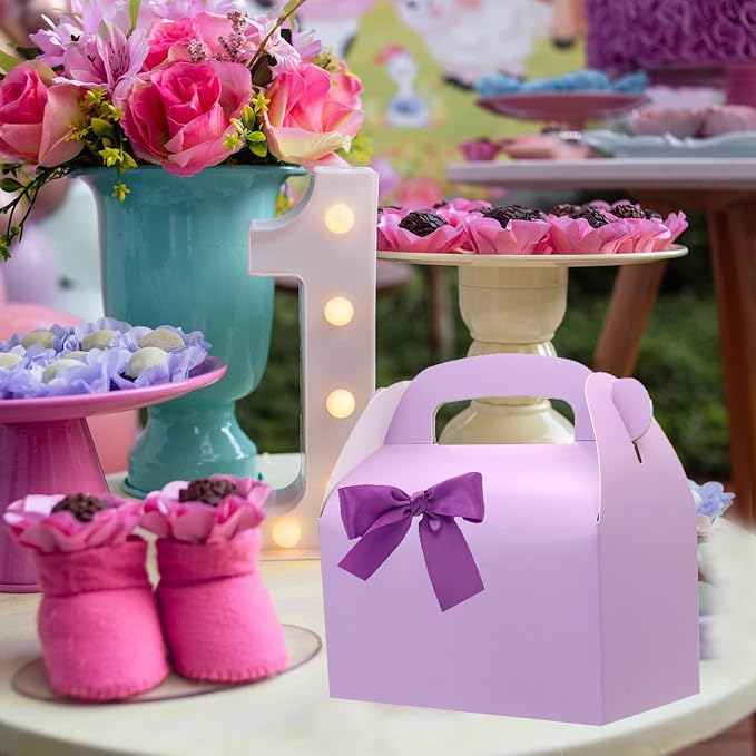 30Pcs Purple Party Favor Treat Boxes Goodie Paper Box with Handles | Gable Gift Boxes Perfect for Purple Birthday Party Baby Shower Decoration Supplies