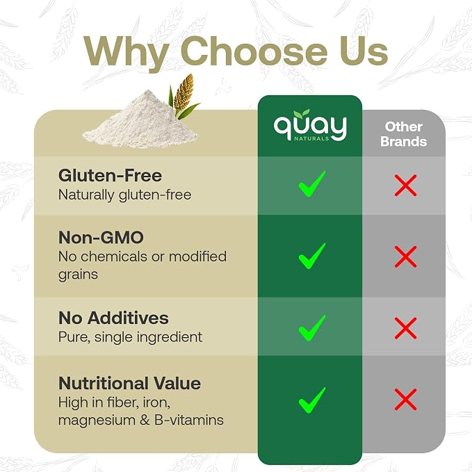 Quay Naturals Organic Sorghum Flour 2lb - Organic Jowar Flour - Made With Gluten Free Sorghum Whole Grain - Non GMO - Gluten Free Baking Flour