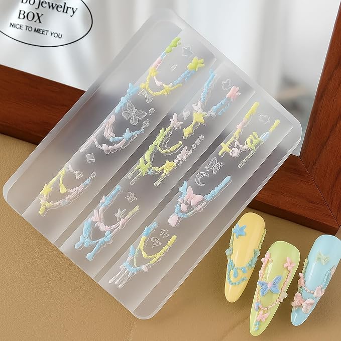 2Pcs 3D Nail Art Silicone Molds, Jewelry Necklace Chain Charms, Bow Star Pendant for UV Gel Acrylic DIY Craft Supplies
