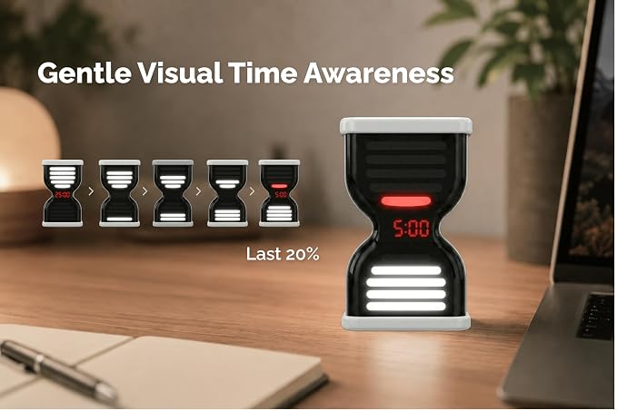 Pomodoro Timer for Productivity, Visual Countdown with Light Flow, Flip Timer 25/5 min, Custom Countdown Count-up, USB-C Rechargeable, Silent Study for Kids Students ADHD Gift Work Classroom Office