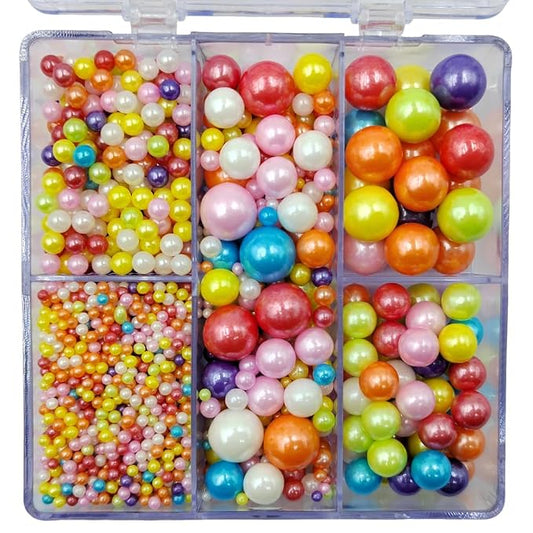 Rainbow Pearl Sprinkles for Cake Decorating, 4 Sizes Mix Size Sugar Pearls for Cupcake Topper, Ice Cream, Donuts, Baking Decoratings (2mm, 4mm, 7mm, 10mm)