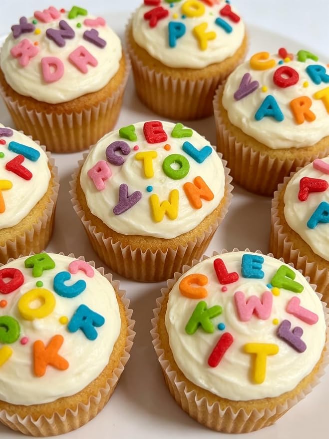 HeDeon&Rles Edible Letter Sprinkles for Cake Decoration Edible Rainbow Letters Cupcake Icing Dessert Topper Birthday Wedding Anniversary Christmas Halloween