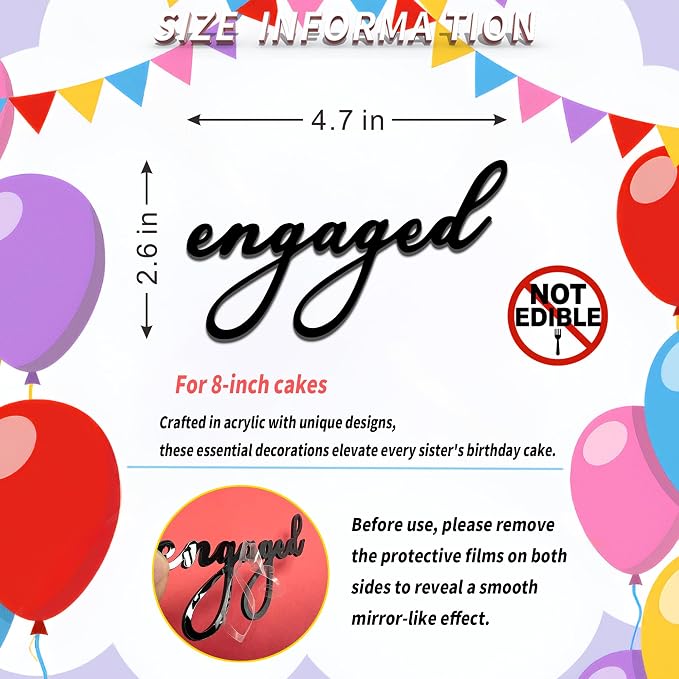 Acrylic Engaged Cake Topper – Vintage Heart Wedding Cake Decoration for Engagement Parties, Bridal Showers & Anniversaries (Engaged)