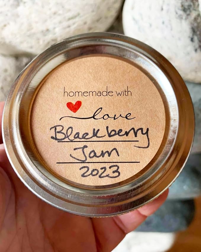 2'' Homemade with Love Stickers, 500 Pcs Canning Labels for Mason Jar with Lines for Writing, Kraft Jam and Jelly Jar Labels for Containers