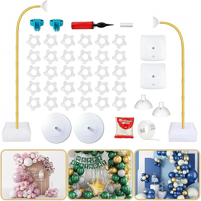 Balloon Arch Kit - Adjustable 8.2FT & 6FT Balloon Arch Stand with Base, Reusable Half Arch Balloon Stand Floor Frame for Birthday Wedding Baby Shower Holiday Graduation Events Decorations (Gold)