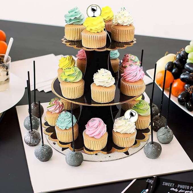2 PACK Cardboard Cake Stand, 3 Tier Paper Dessert Round Cupcake Holder Tower Disposable Pastry Stand for Birthday, Afternoon Tea,Wedding Party Anniversary Christening Fruit Desserts Display…