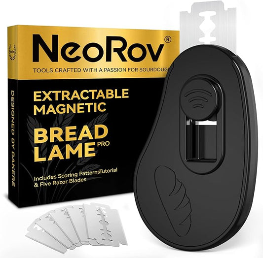 NeoRov Extractable & Magnetic Bread Lame Dough Scoring Tool - Professional Sourdough Scoring Tool - Sourdough Bread Baking & Bread Scoring Tool - Scoring Patterns booklet & 5 Razor Blades (Black)