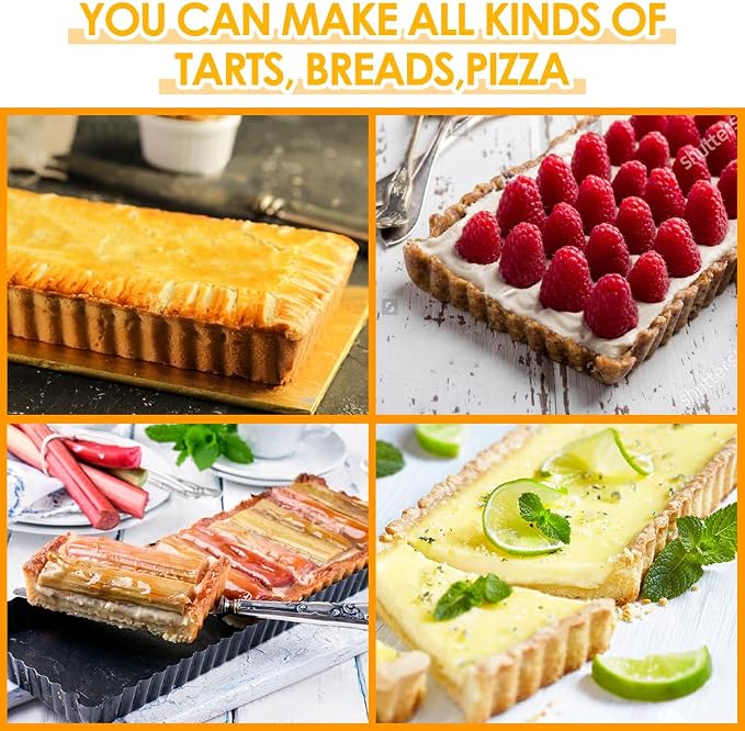 14 Inch Rectangular Tart Pan Set of 2, Nonstick Quiche Pie Pan with Removable Bottom Tart Pan for Pies, Quiche Bakeware, Cheese Cakes, Desserts