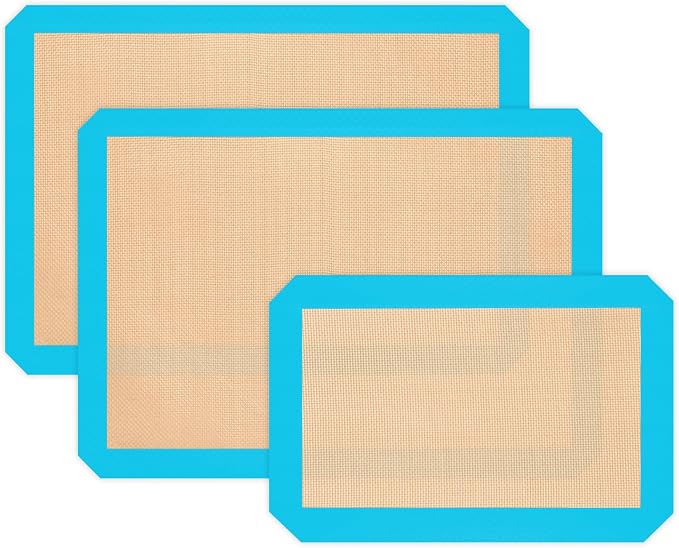 Silicone Baking Mats, Non-Stick Reusable Baking Sheet Liners, Parchment Paper Alternative for Cookies, Bread, Pastries & Dough, 2 Half & 1 Quarter Sheets