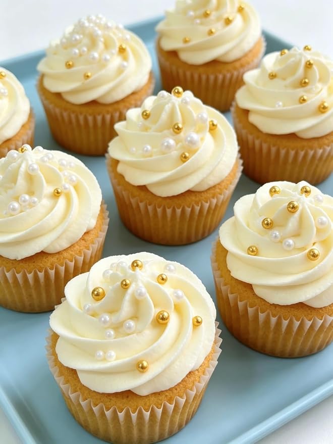 HeDeon&Rles Edible White Gold Preals Sprinkles for Baking 4 Size（2mm 4mm 7mm 10mm）White Gold Sprinkles for Cake Cupcake Pancake Icing Decoration Karneval St. Patrick Easter Halloween Supplies