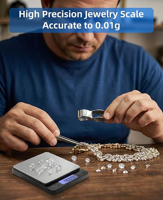 500g/0.01g Digital Gram Scale, High Precision Mini Pocket Scale with Protective Cover, Portable Electronic Kitchen Food Scale, 6 Units & Tare Function for Gemstones, Herbs, Coins, Silver