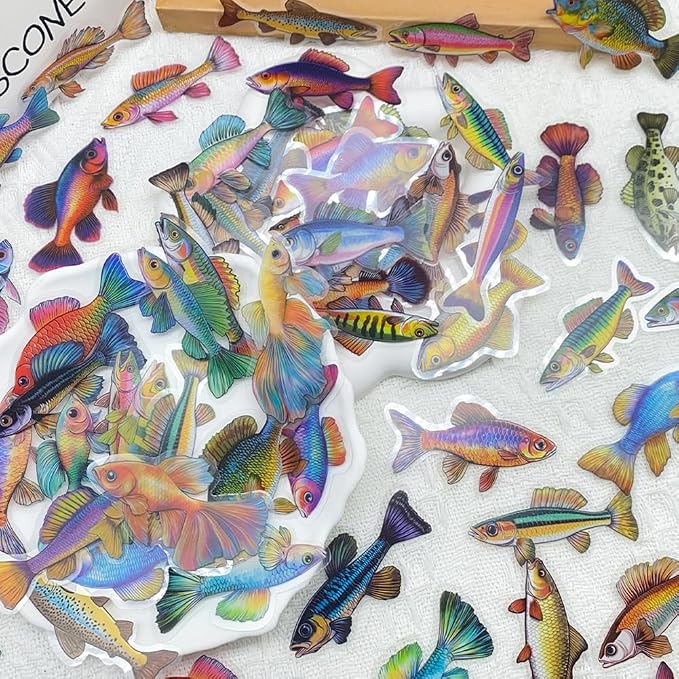Fish Stickers, 100Pcs Waterproof Vinyl Tropical Fish Decals for Water Bottles Laptop Luggage Scrapbook Journal Cute Aquarium Fish Stickers for Fishing & Ocean Animal Lover Gifts